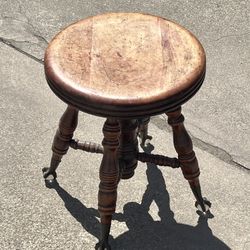ANTIQUE ROUND STOOL WITH GLASS CLAW FEET