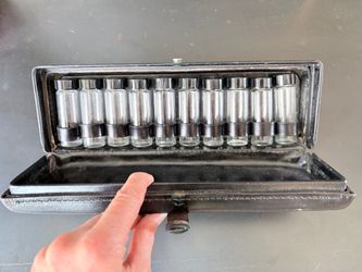Vintage Leather Apothecary Case with 10 Glass Vials