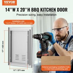 VEVOR BBQ Access Door, 14W x 20H Inch Single Outdoor Kitchen Door, Stainless Steel Flush Mount Door, Wall Vertical Door with Handle and vents, for BBQ