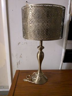 Vintage Brass Table Lamp with Intricate Cutout Metal Shade