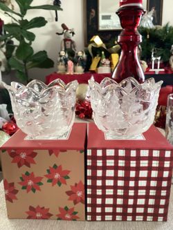 Set Of Two Mikasa Christmas Chrystal Candle holder Tealight 