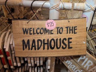 Welcome to the Madhouse Wooden Hanging Sign