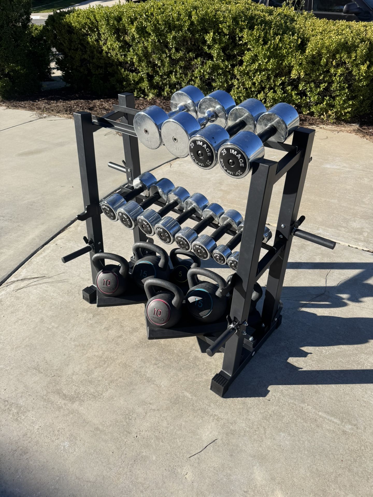 Dumbbells With 3 Tier Dumbbell Rack And Kettlebells