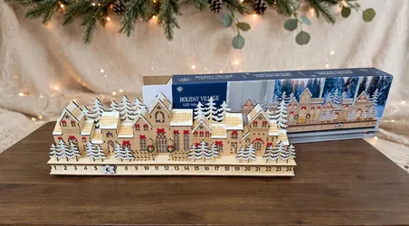30" LED Wooden Village Advent Calendar – 24-Day Countdown with Lights