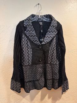 Brand New Black & Gray Mixed Knit Button-Front Cardigan