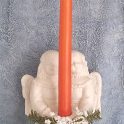 2 Angel Cherubs Statue w / Candle Holder