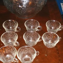 Antique Crystal Punch Bowl With 8 Cups For Sale 