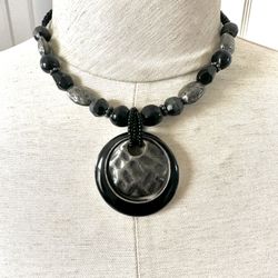 Laura Ashley Double Strand Black pendant Necklace 