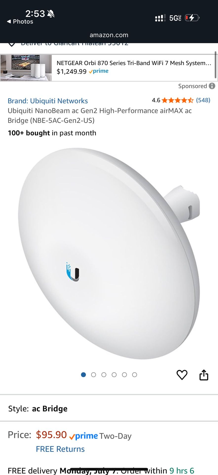 Ubiquiti NanoBeam ac Gen2  (NBE-5AC-Gen2-US)