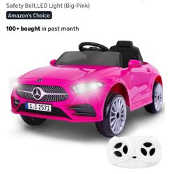 12V Kids Ride On Car with 2.4G Remote Control,Battery Powered Electric Car Ride On Vehicle Double Doors, 5 Point Safety Belt,LED Light (Big-Pink) 