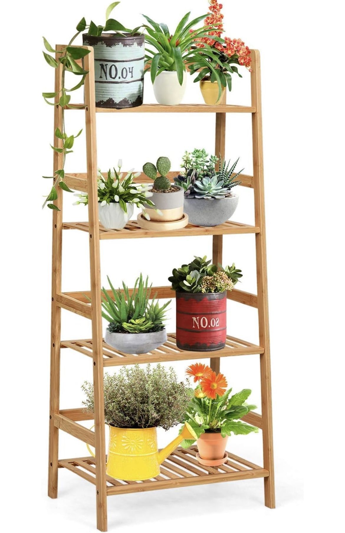 Bamboo 4-Tier Ladder Shelf Plant Stand For Sale $22.00 50%+ OFF Retail $45.99 NEW IN BOX