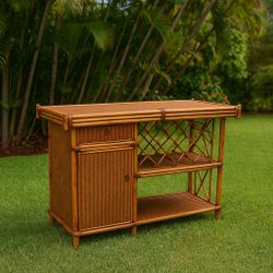 Vintage Rattan Bar Cabinet - Like New 54”W x 24”D x 40”H