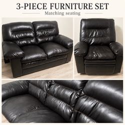 3-Piece Dark Brown Faux Leather Sofa Set