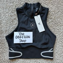 ADIDAS STELLA MCCARTNEY TRUEPACE HEAT RDY RUNNING HIGH NECK ZIP CROP TOP WOMENS SIZE SMALL BLACK NEW
