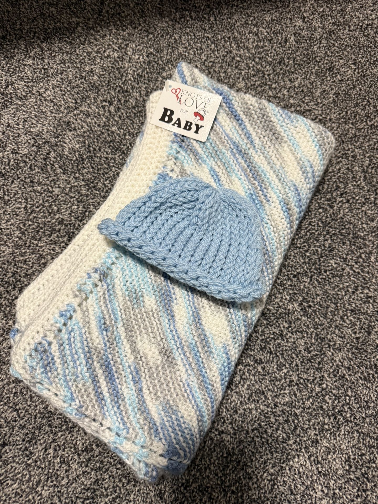 Hand knit Baby Boy Blanket