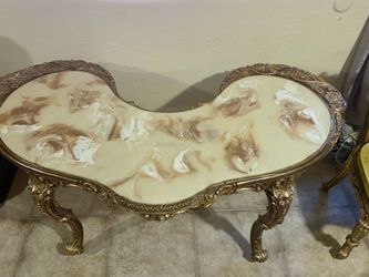 VERY BEAUTIFUL VINTAGE FRENCH CONSOLE TABLE OR SIDE TABLE MARBLE TOP WITH CHAIR AND ACCENT TABLE..GREAT CONDITION