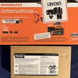 RIDGID Brushless Impact Wrench Kit NEW + 2 Batteries