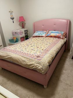 Pink Upholstered Queen Bed Frame