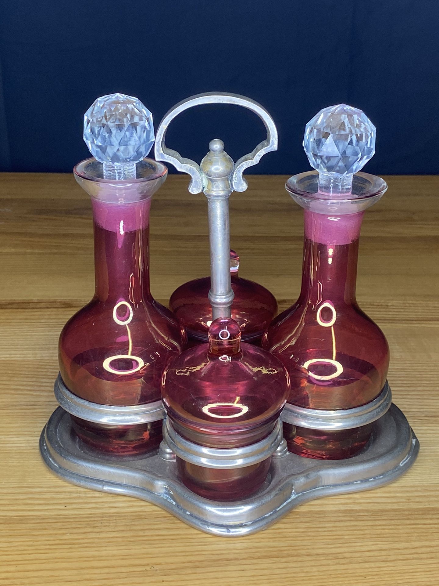 Antique cranberry glass set