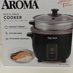 "NEW" AROMA "RICE & GRAIN" COOKER with CORE OAT CERAMIC NONSTICK (BPA FREE & NO PFA'S) Black 🐰🧺🐣