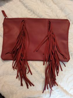 Burgundy Fringe Clutch Bag/Wallet