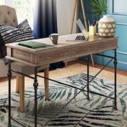 NEW 42-in Metal & Brown Wood Pine Writing Desk (30” H x 42” W x 18” D)
