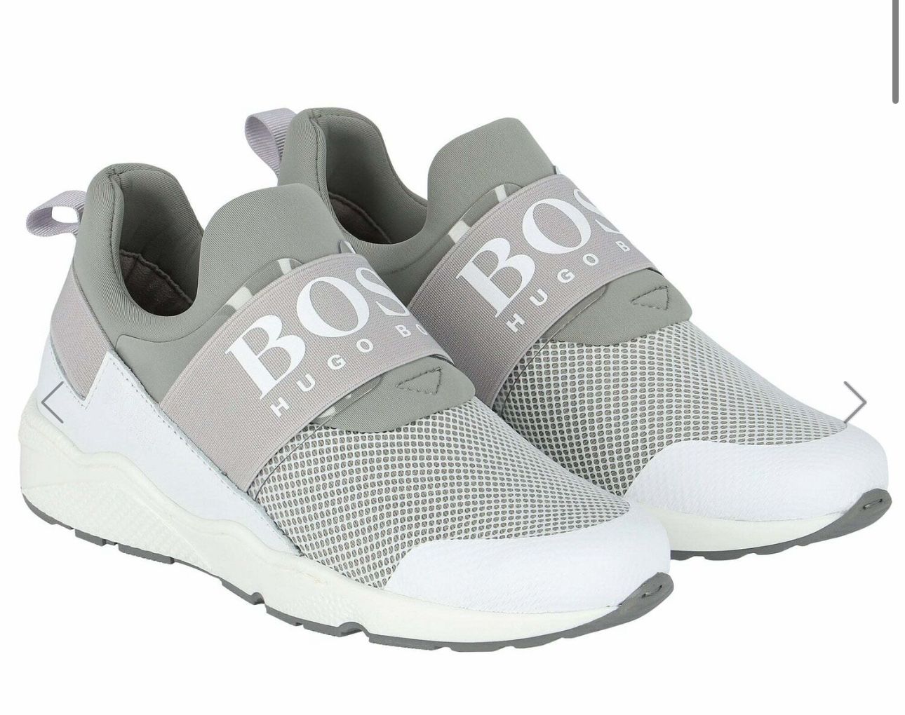 BOSS Boys Grey & White Logo Trainers