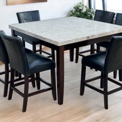 Steve Silver Francis Cherry & Marble Square Dining Table & 6 Chairs