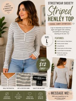 Streetwear Society Gray & White Striped Henley Top – Women’s Size Large