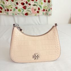 Tory Bruch Pink Crocodile-Embossed Leather shoulder Bag ( AUTHENTIC )