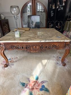 French Provincial Style Square Coffee Table Featuring a Calacatta Marble Top