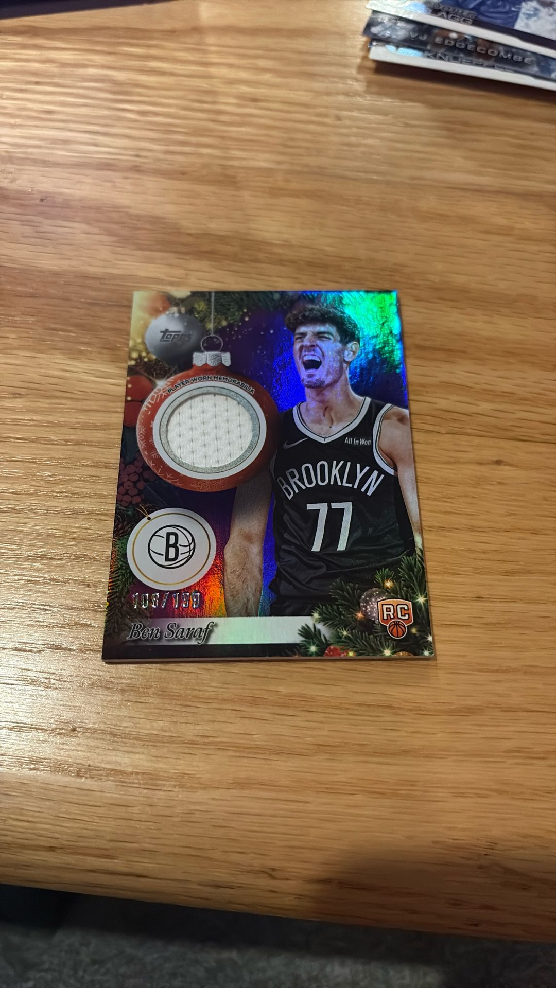 Ben Saraf patch out of 199 rookie tops