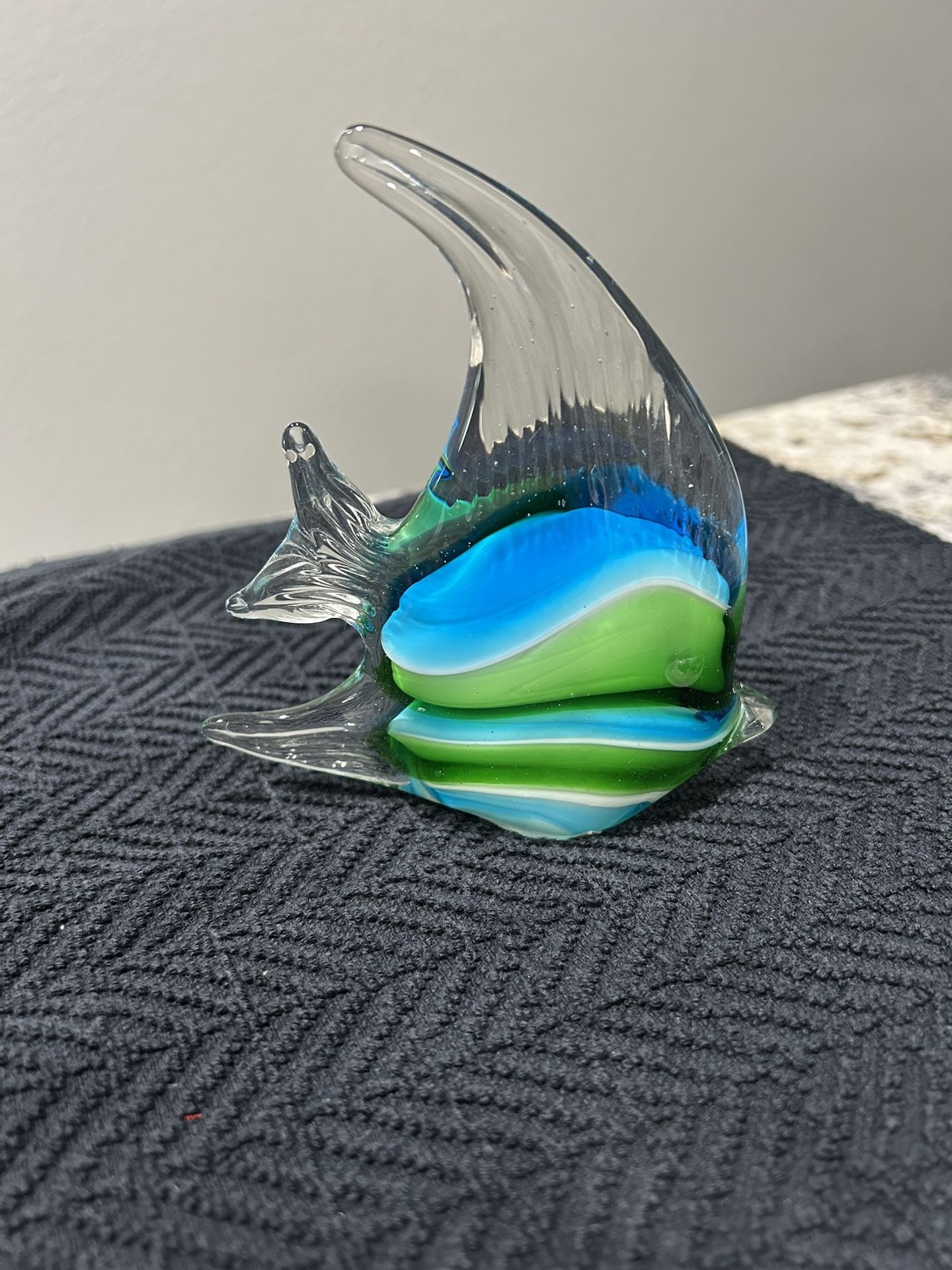 Glass Angelfish Paperweight Blue and Green inside 5 x5 inch