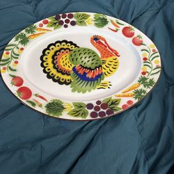 Vintage 1960s Hong Kong Enamelware Turkey Platter – E 1363