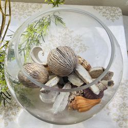 Beautiful cristal bowl glass clear round big elegante new vase decor center piece corner zen for home oficce spa or any room in the house fish