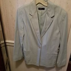 Ladies Powder Blue Leather Jacket