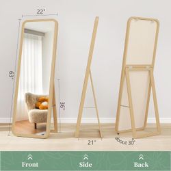 🥨dnbss 63"x22" Wooden Full Length Mirror, Large Floor Mirror with Solid Wood Frame, Full Body Mirror with Stand Free Standing, Wall-Mounted for Bedro