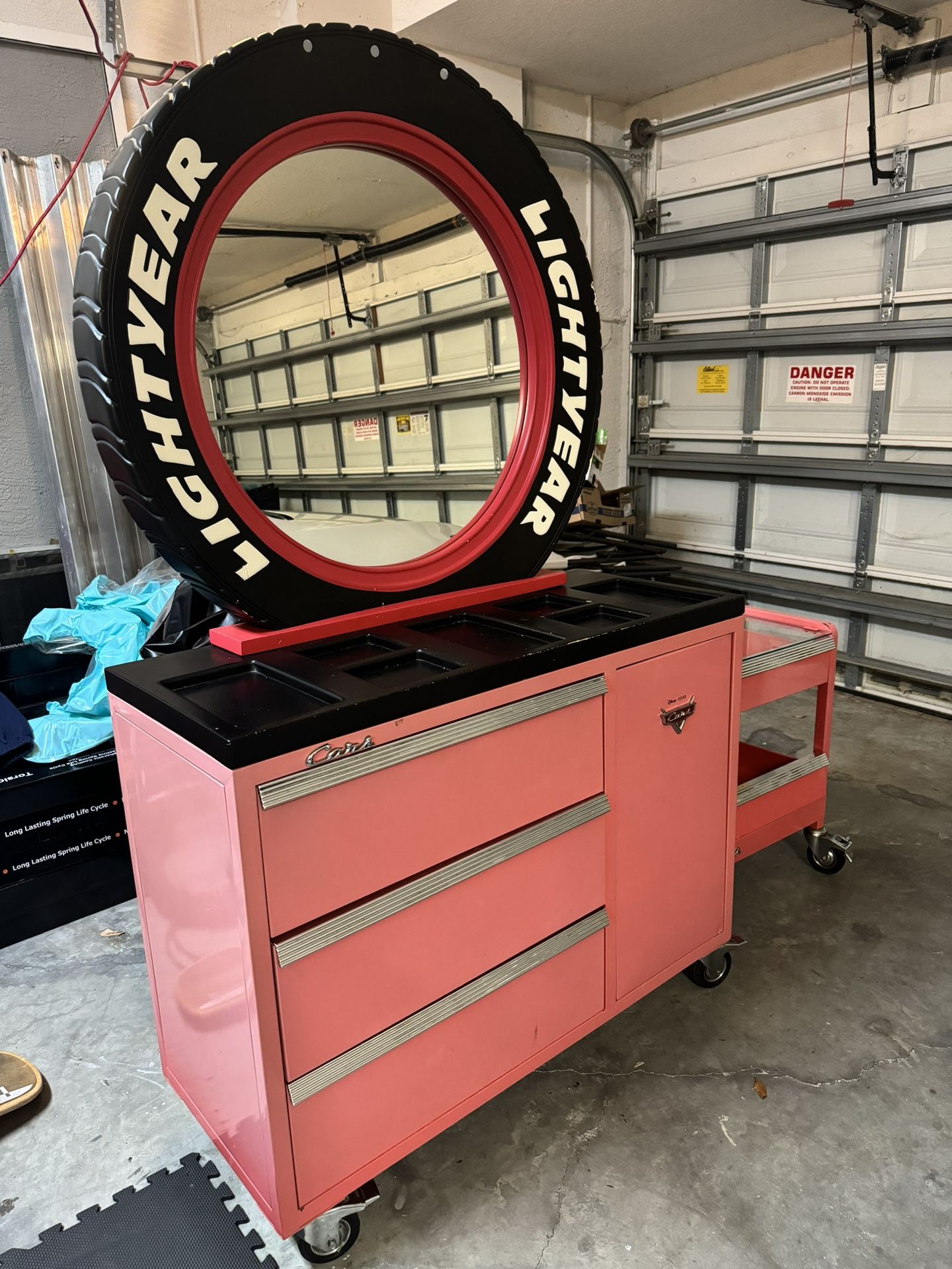 RARE Disney Cars Dresser And Tire Shape Mirror