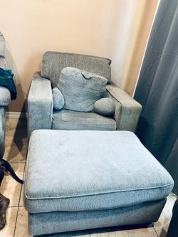 Gray Fabric Accent Chair with Ottoman