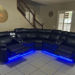 Brand New Power Reclining Leather Sectional Sofa Set W/LED & USB CHARGING 
