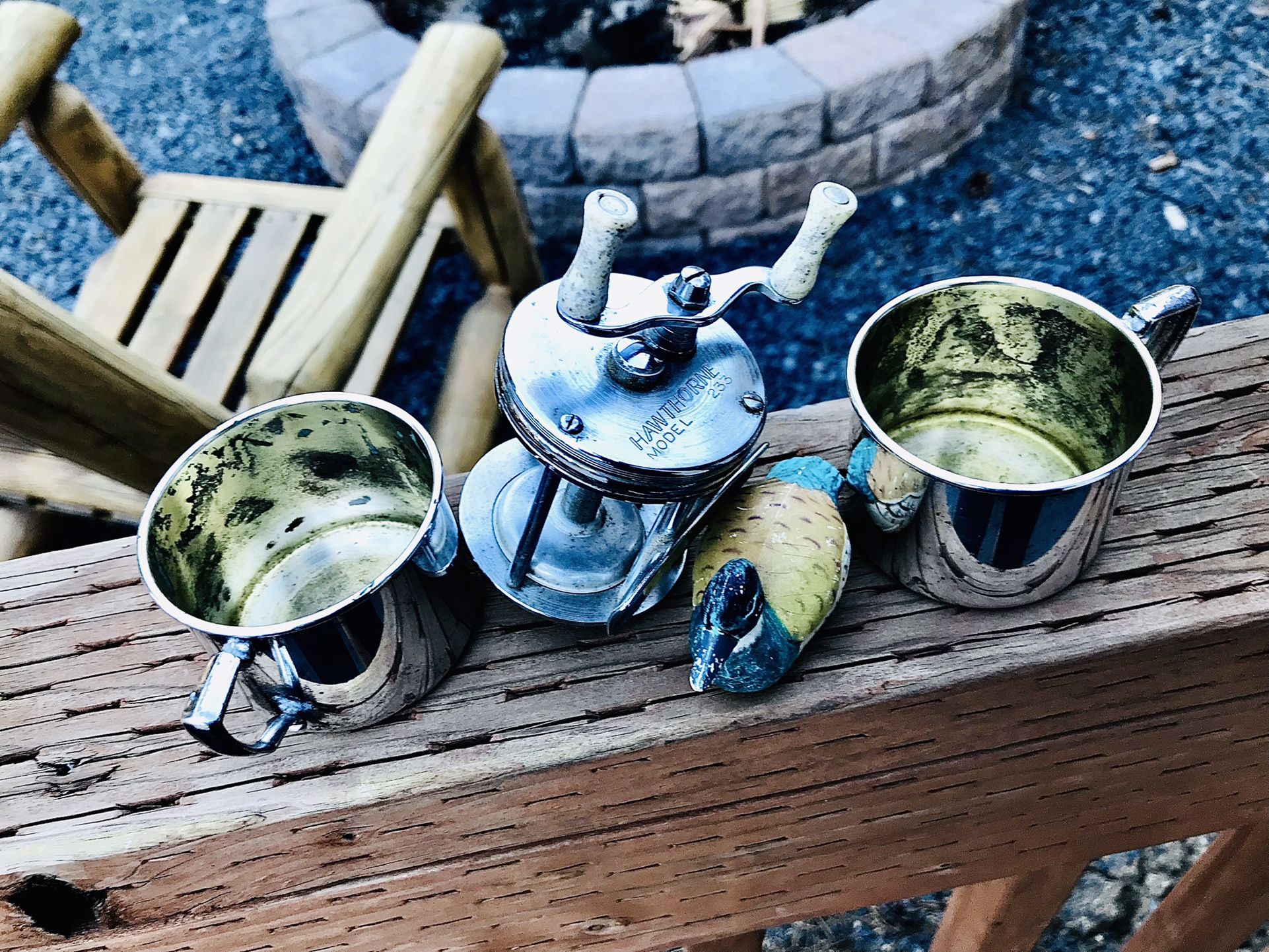 2-Silver Camping cups- Fishing Reel And Colerful Decoy