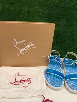 100% AUTHENTIC WOMEN CHRISTIAN LOUBOUTIN DUNISS COOL FLAT BLUE SANDALS SIZE 42
