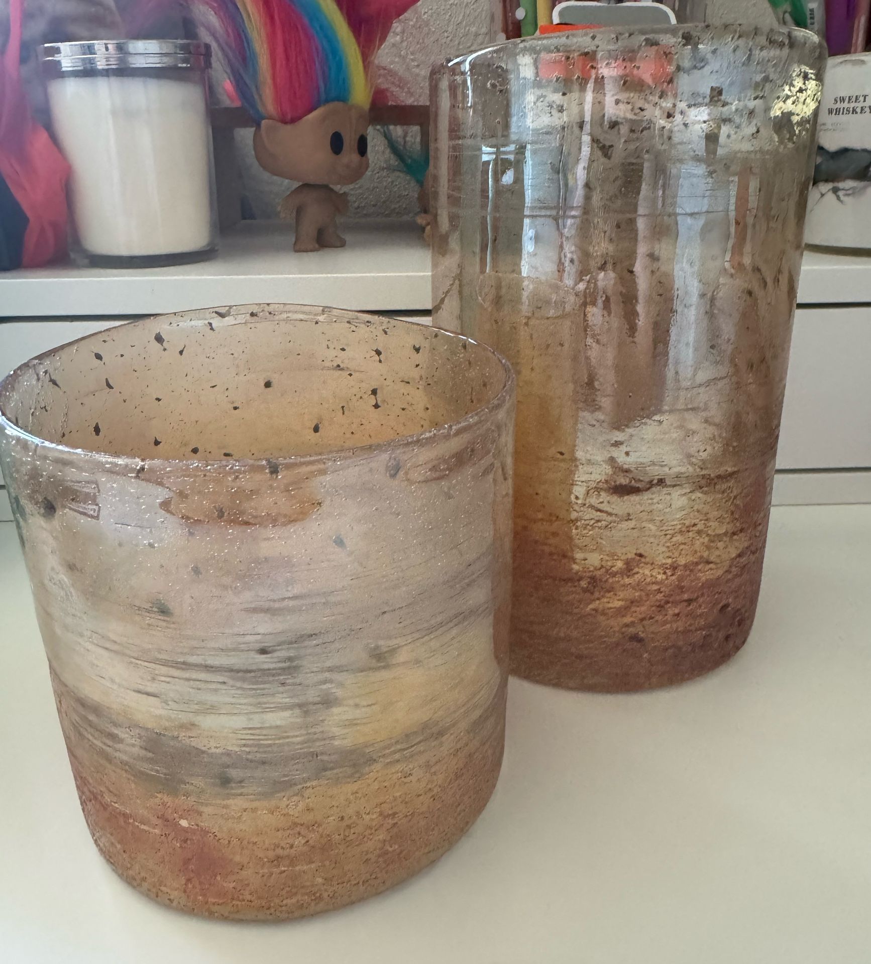 Heavy Glass Amber Color Candle Holders
