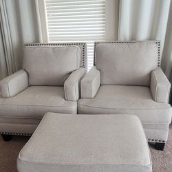 Upholstered Accent Chairs + Ottoman