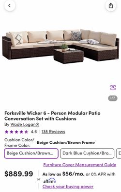 Wade Logan Forksville Wicker 6 Person Modular Outdoor Patio Set Brown Frame with Beige Cushions and Table