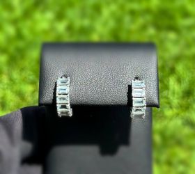 Jewelry 14k white gold aquamarine stone hoop emerald cut earrings