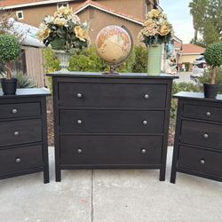 Black Solid Wood Hemnes Dresser Chest of Drawers and Nightstand Furniture Set