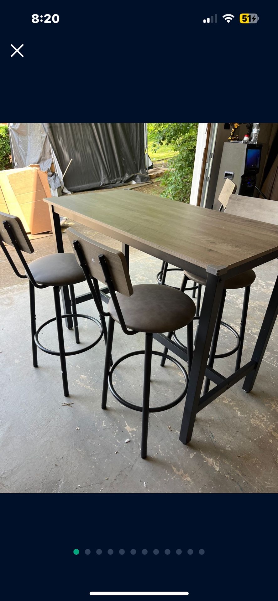 5 Piece Dining Table Set, Bar Table Set With 4 Upholstered Stools, Wooden Backrest, Ring-shaped Footrest