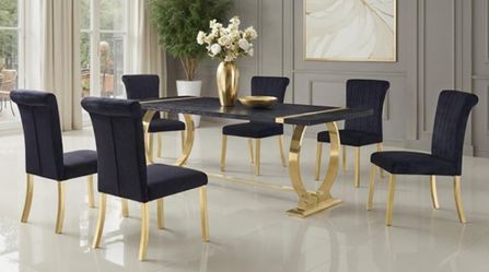 Brand New Black & Gold 7pc Formal Dining Table Set