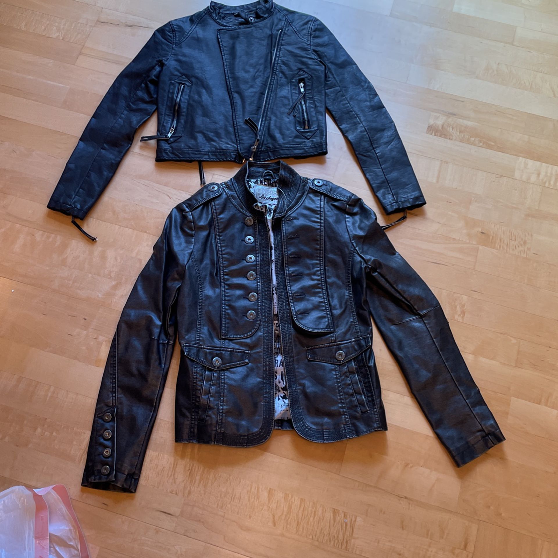 Black Medium Faux Leather Jacket Coat Guess Forever 21